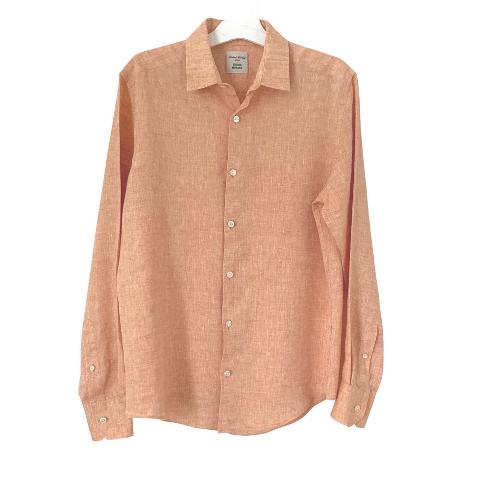 Murano Baird McNutt Orange 100% Linen Long Sleeve Button Down Shirt Mens Small